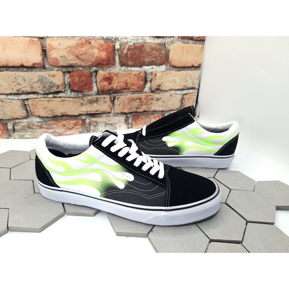 Vans Old Skool Flame Black Green White Skate Shoes Men Sz 12 Rare 2020